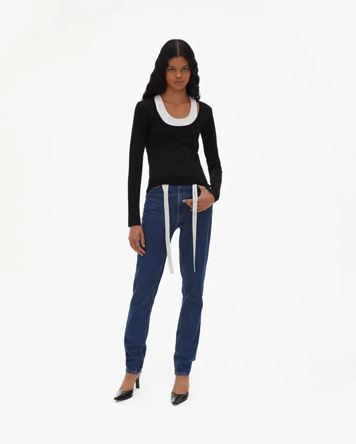 Women Scoop Neck Jersey Longsleeved TShirt Black Helmut Lang TShirts and Sweatshirts