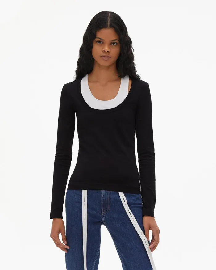 Women Scoop Neck Jersey Longsleeved TShirt Black Helmut Lang TShirts and Sweatshirts