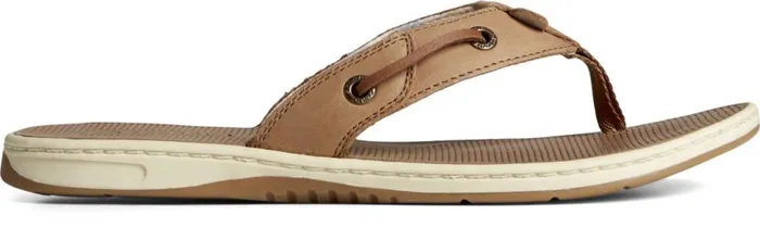 Women Seafish Leather Flip Flop Chestnut Sperry Sandals