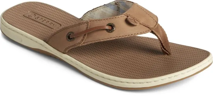 Women Seafish Leather Flip Flop Chestnut Sperry Sandals