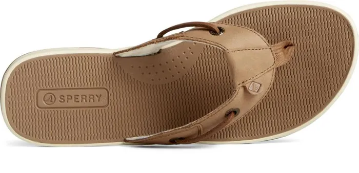 Women Seafish Leather Flip Flop Chestnut Sperry Sandals