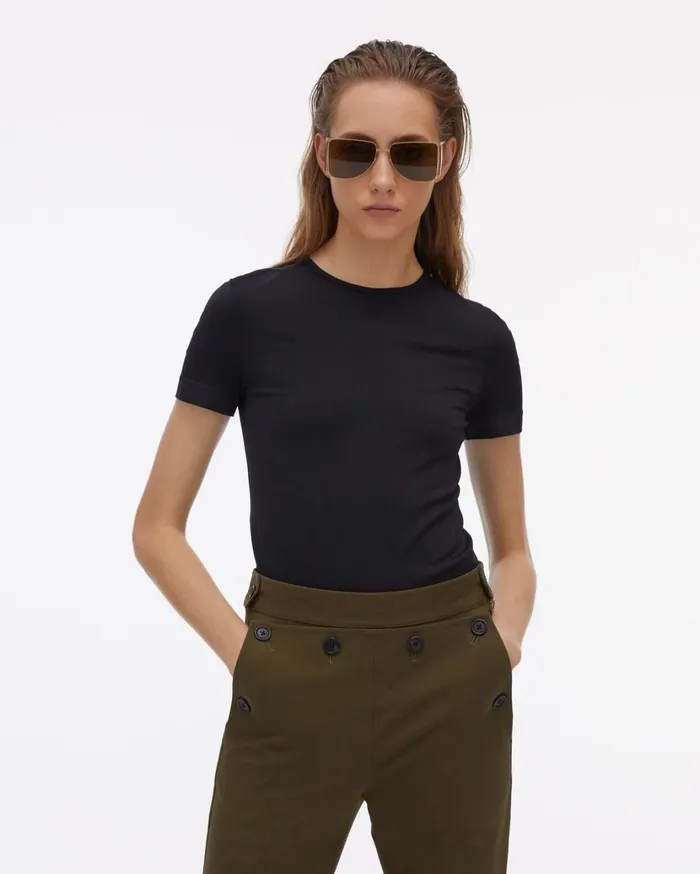 Women Seamless Baby Tee Black Helmut Lang TShirts and Sweatshirts