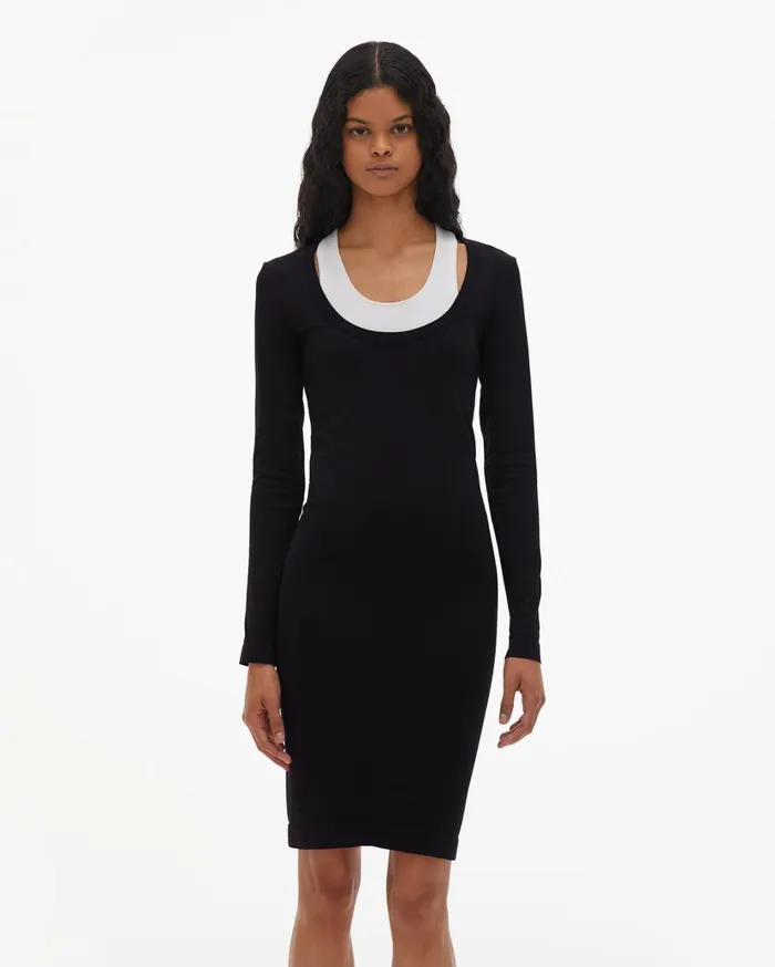 Women Seamless Jersey Scoop Neck Dress Black Helmut Lang Dresses