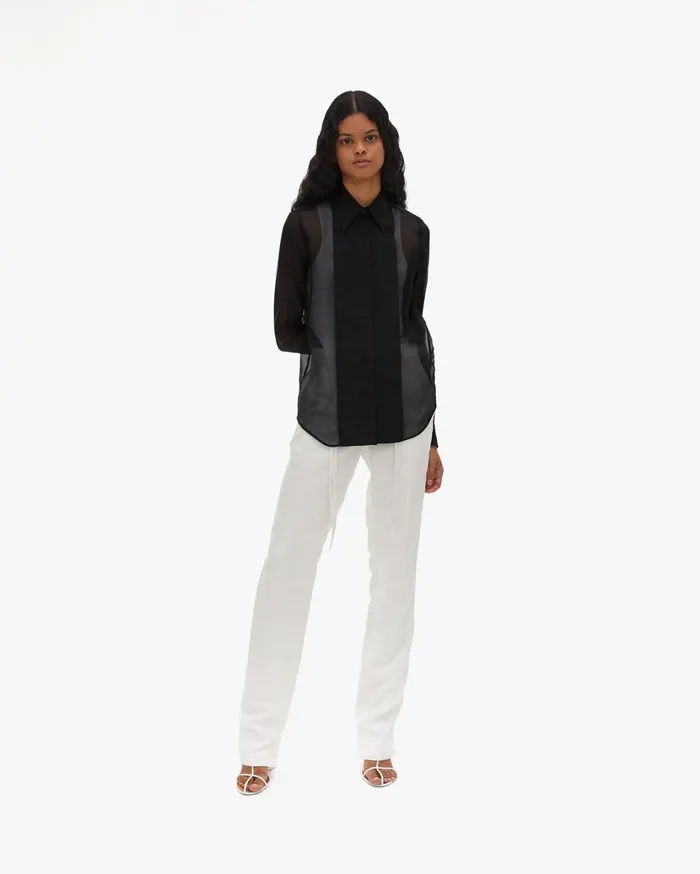 Women Sheer Tuxedo Shirt Black Helmut Lang Tops