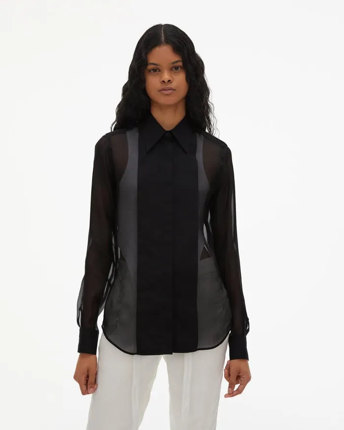Women Sheer Tuxedo Shirt Black Helmut Lang Tops