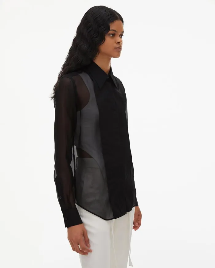 Women Sheer Tuxedo Shirt Black Helmut Lang Tops