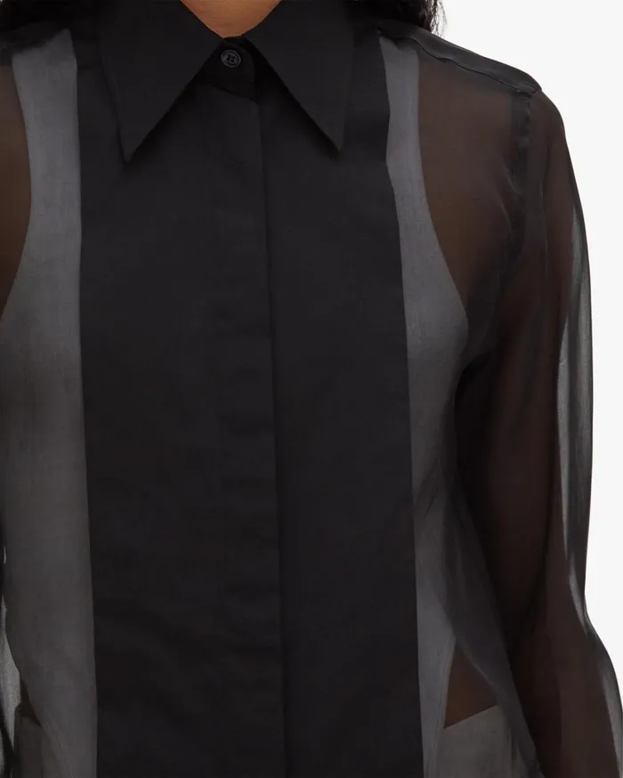 Women Sheer Tuxedo Shirt Black Helmut Lang Tops
