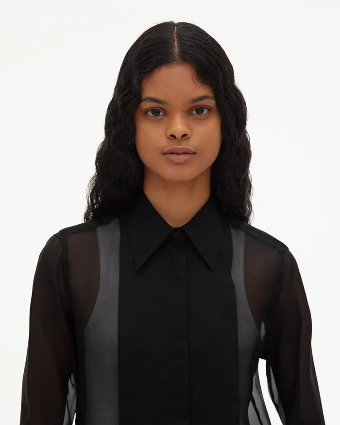 Women Sheer Tuxedo Shirt Black Helmut Lang Tops