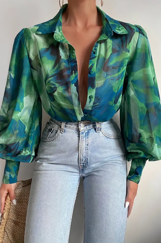 Women Shirts and Blouses Runaway The Label Calista Shirt Green Floral Women Shirts and Blouses Runaway The Label Calista Shirt Green Floral