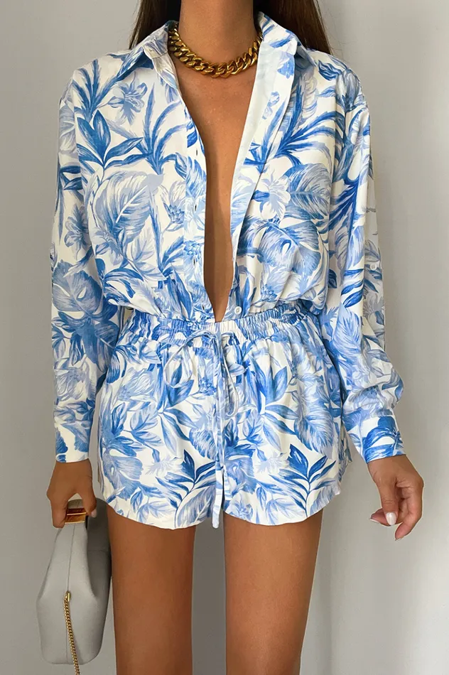 Women Shirts and Blouses Runaway The Label Kiah Shirt Blue Floral