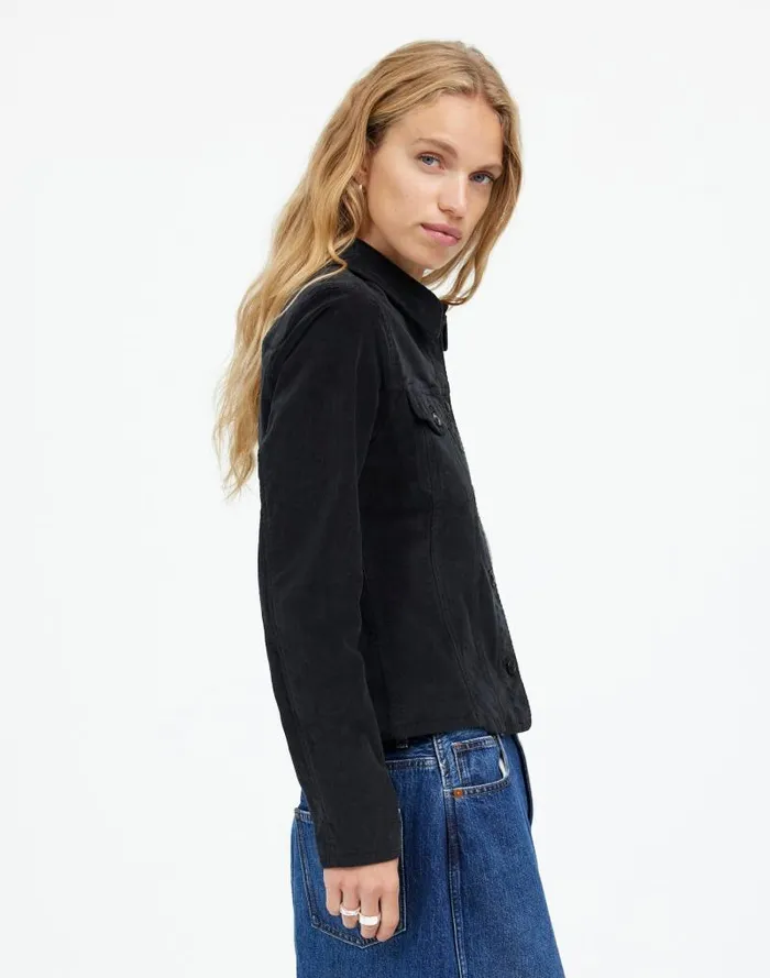 Women Shrunken ButtonFront Shirt True Black Madewell Tops and Shirts