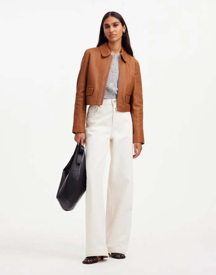 Women Shrunken ZipFront Jacket In Leather Cinnamon Stick Madewell Coats Jackets