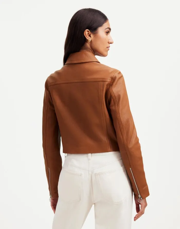 Women Shrunken ZipFront Jacket In Leather Cinnamon Stick Madewell Coats Jackets