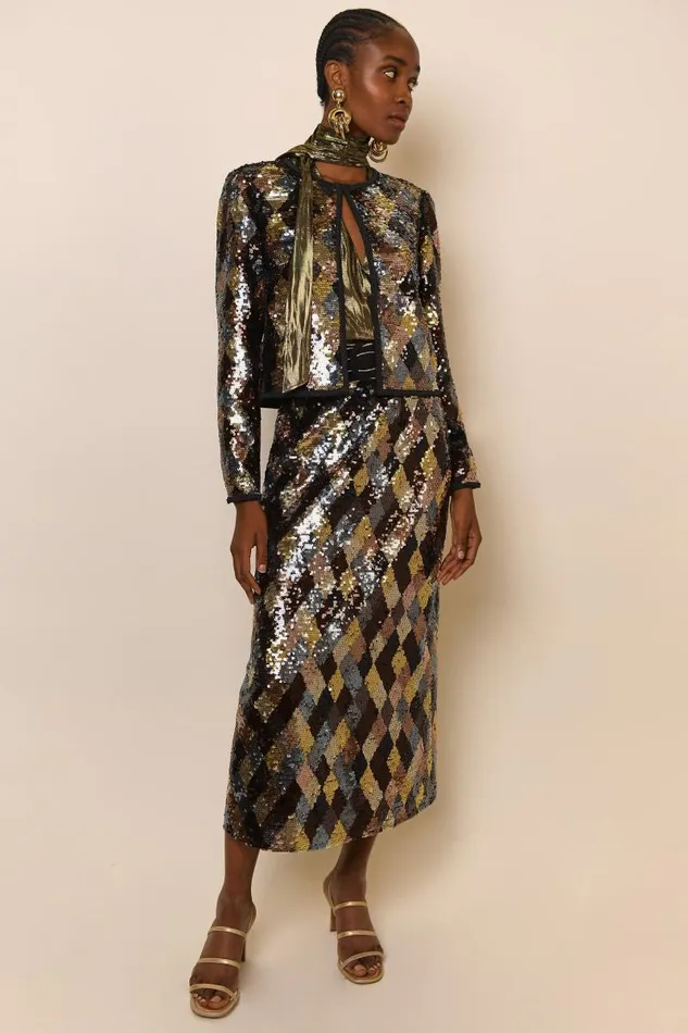 Women Skirts RIXO Kelly Gold Harlequin Sequin