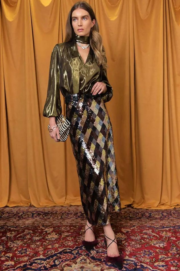 Women Skirts RIXO Kelly Gold Harlequin Sequin
