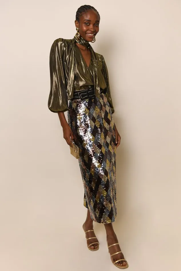 Women Skirts RIXO Kelly Gold Harlequin Sequin