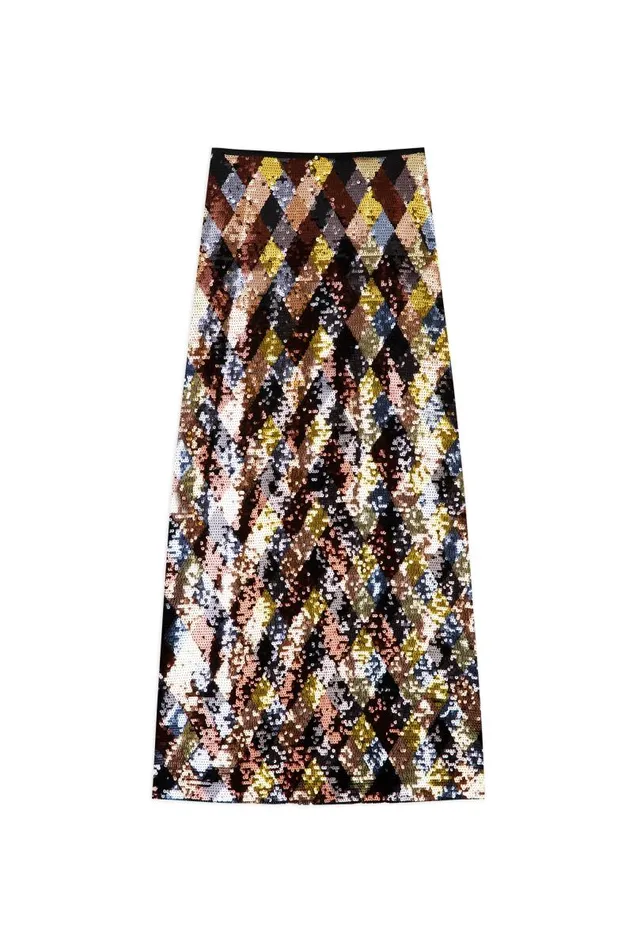 Women Skirts RIXO Kelly Gold Harlequin Sequin