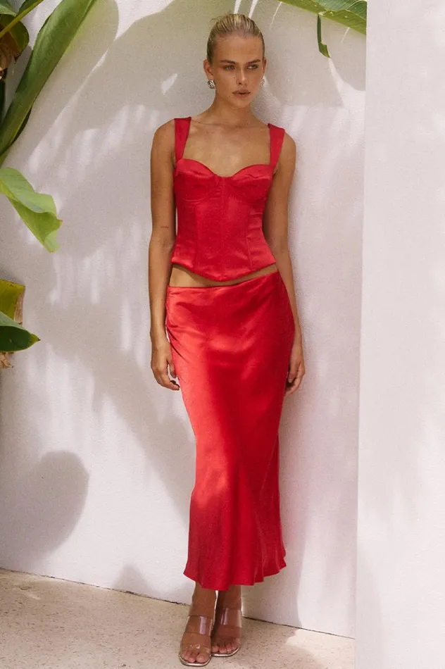 Women Skirts Runaway The Label OURA MIDI SKIRT Red