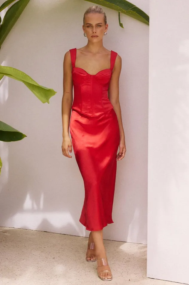 Women Skirts Runaway The Label OURA MIDI SKIRT Red