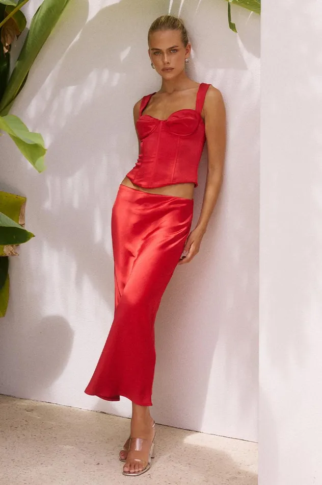 Women Skirts Runaway The Label OURA MIDI SKIRT Red