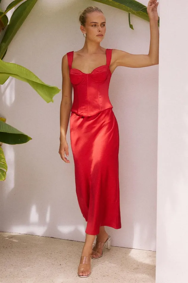 Women Skirts Runaway The Label OURA MIDI SKIRT Red