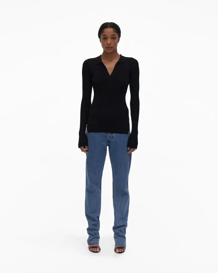 Women Slash Polo Black Helmut Lang Sweaters