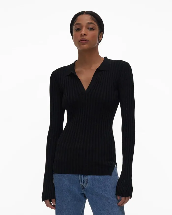 Women Slash Polo Black Helmut Lang Sweaters