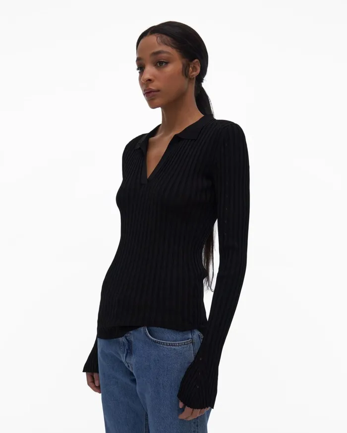 Women Slash Polo Black Helmut Lang Sweaters