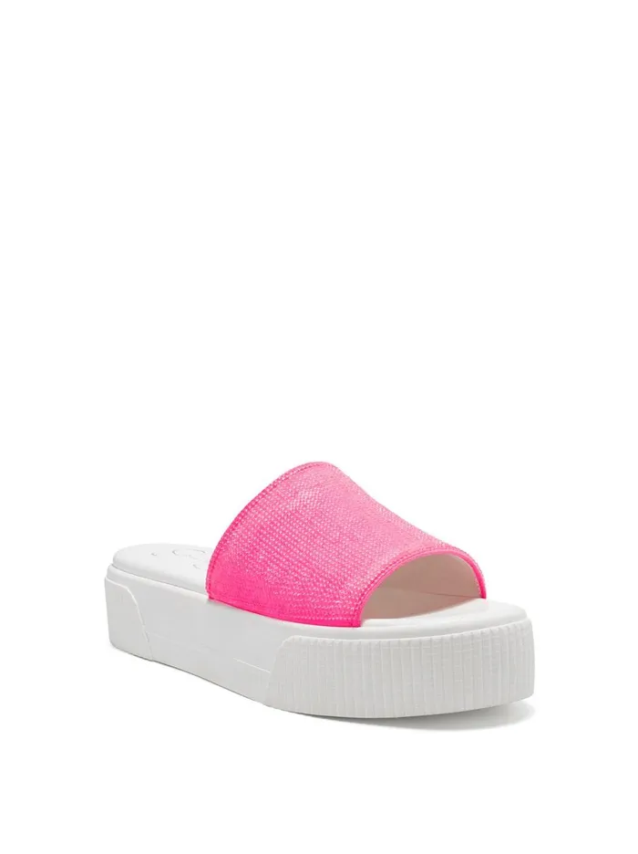 Women Slides and Mules Jessica Simpson Ezira Platform Flat In Neon Pink Neon Pink