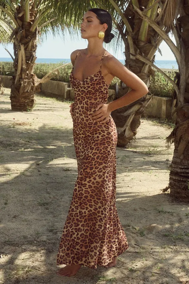 Women Slip Dresses Runaway The Label ALBION MAXI DRESS Leopard Print