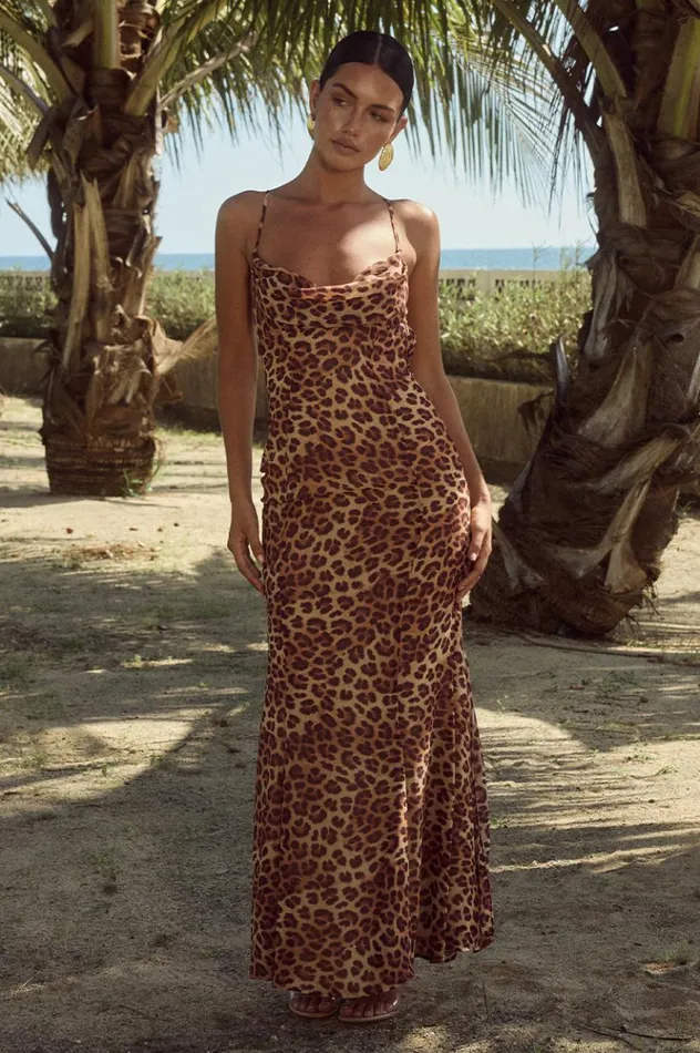 Women Slip Dresses Runaway The Label ALBION MAXI DRESS Leopard Print