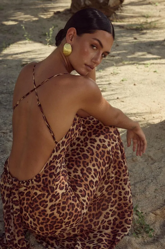 Women Slip Dresses Runaway The Label ALBION MAXI DRESS Leopard Print