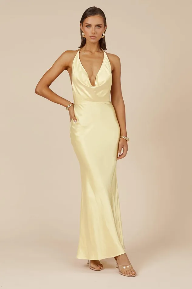 Women Slip Dresses Runaway The Label POSEY MAXI DRESS Lemon