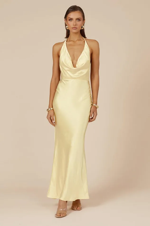 Women Slip Dresses Runaway The Label POSEY MAXI DRESS Lemon