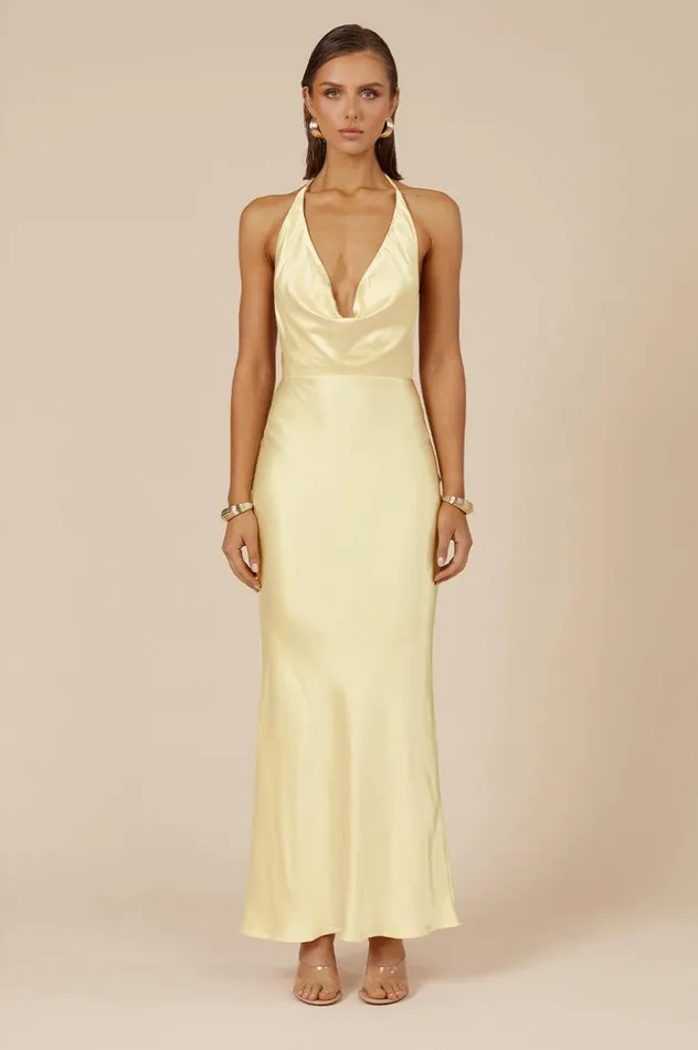 Women Slip Dresses Runaway The Label POSEY MAXI DRESS Lemon