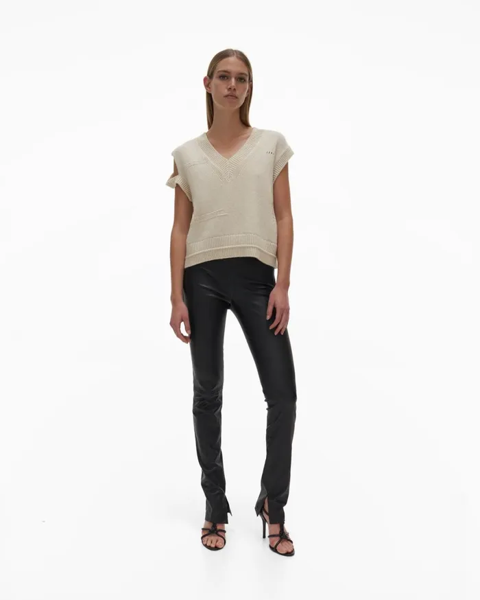 Women Slit Leather Pant Onyx Helmut Lang Pants