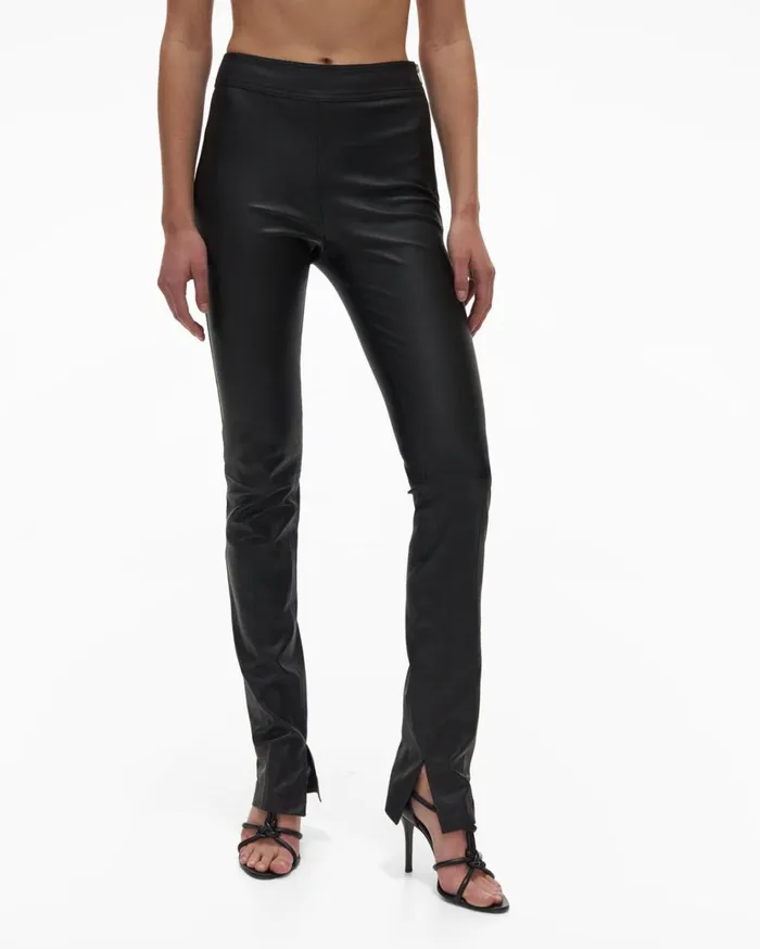 Women Slit Leather Pant Onyx Helmut Lang Pants