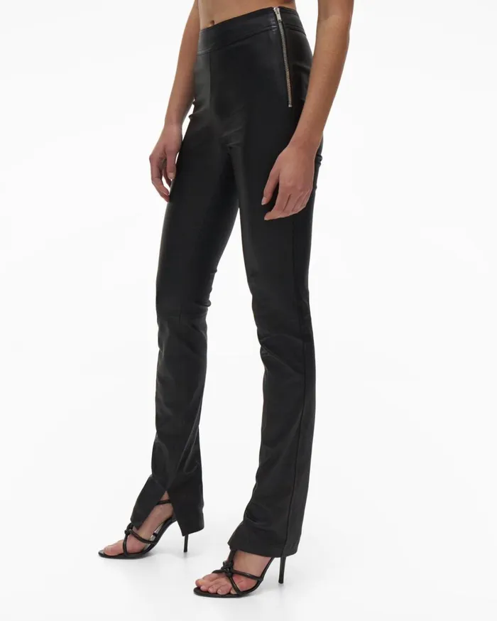 Women Slit Leather Pant Onyx Helmut Lang Pants