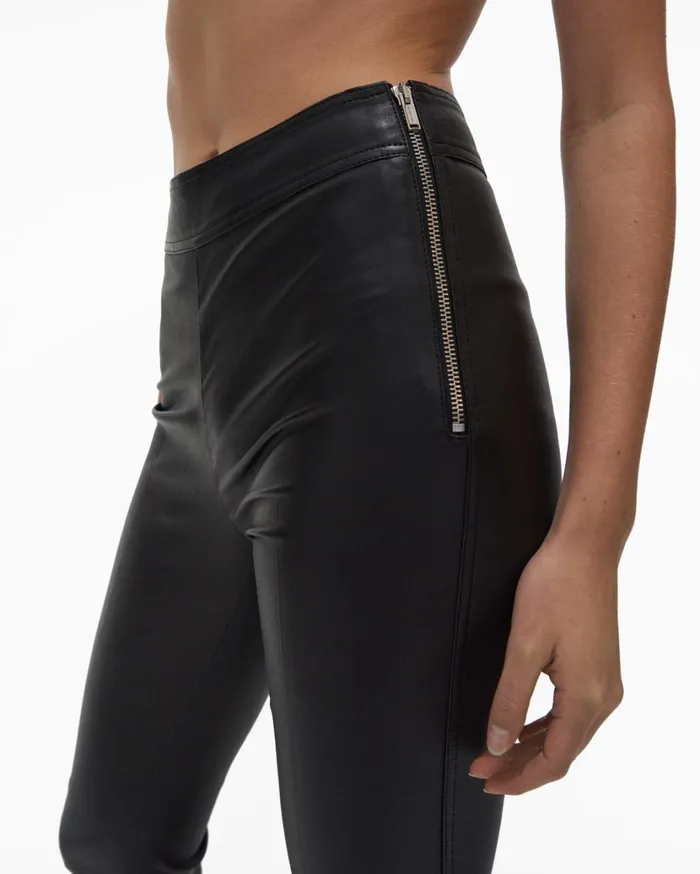 Women Slit Leather Pant Onyx Helmut Lang Pants