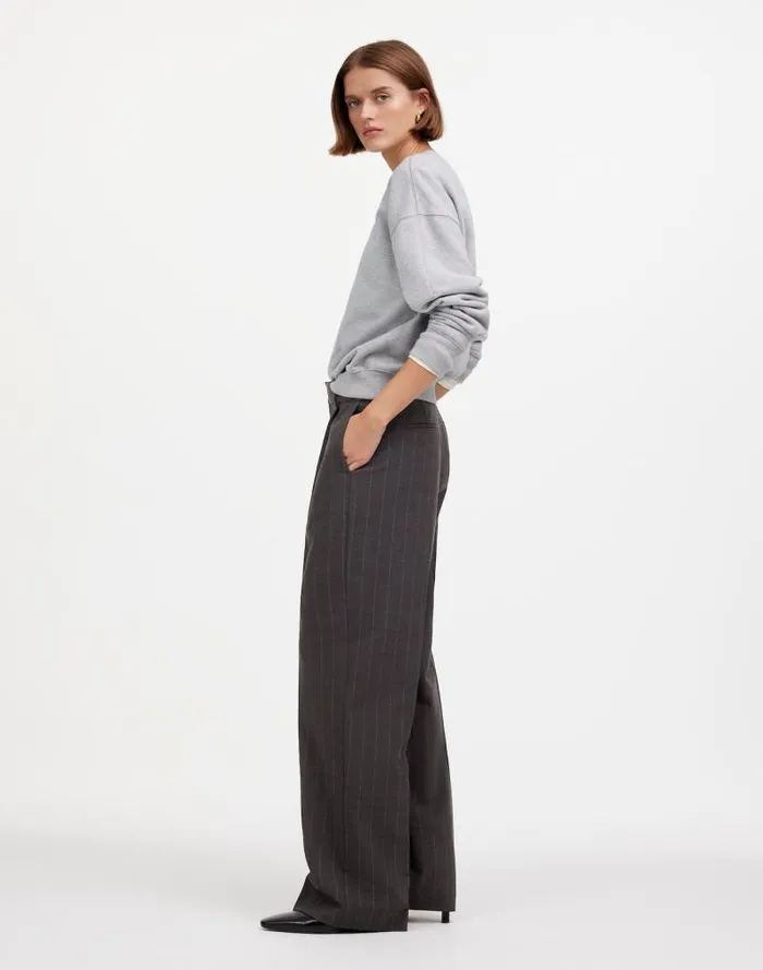 Women Slouchy Straight Pants In Stripe Chocolate Wide Pinstripe Madewell Pants