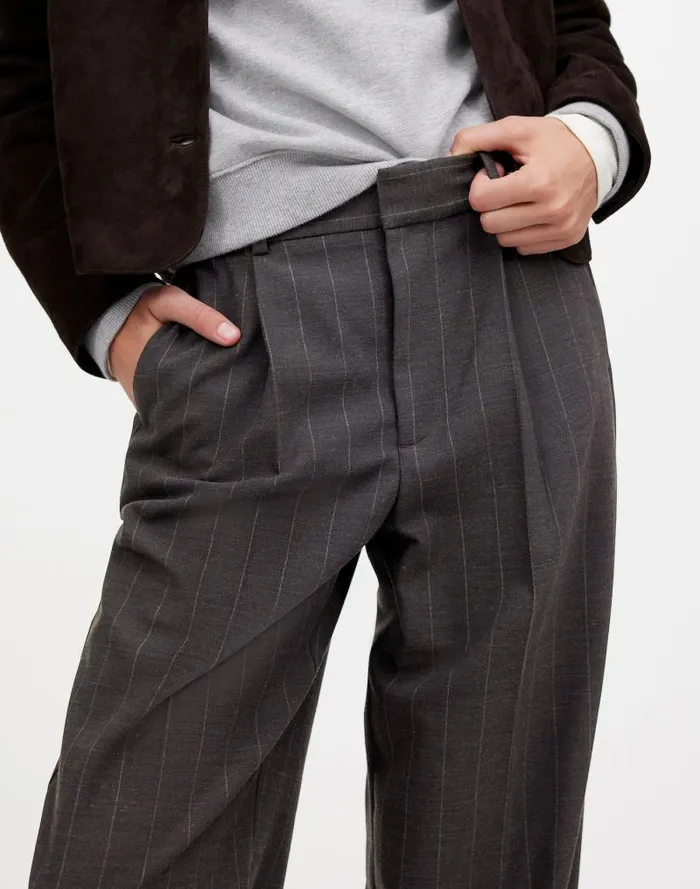 Women Slouchy Straight Pants In Stripe Chocolate Wide Pinstripe Madewell Pants