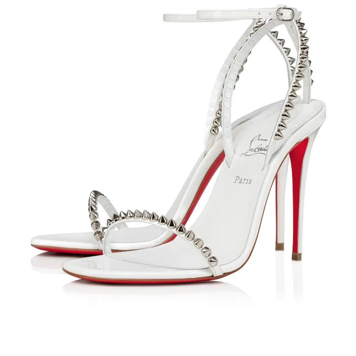 Women So Me 100 Mm Sandals 8211 Patent Calf Leather And Spikes 8211 Bianco White Christian Louboutin Sandals and Slides Women So Me 100 Mm Sandals 8211 Patent Calf Leather And Spikes 8211 Bianco White Christian Louboutin Sandals and Slides