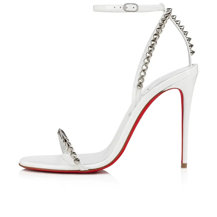 Women So Me 100 Mm Sandals 8211 Patent Calf Leather And Spikes 8211 Bianco White Christian Louboutin Sandals and Slides