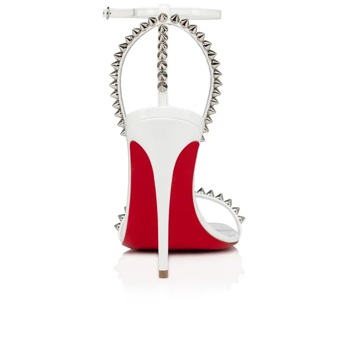 Women So Me 100 Mm Sandals 8211 Patent Calf Leather And Spikes 8211 Bianco White Christian Louboutin Sandals and Slides