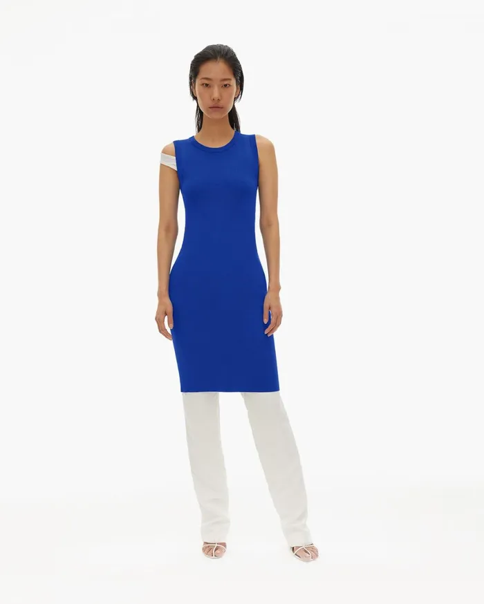 Women Stretch Viscose Crewneck Dress Azurite Helmut Lang Dresses and Skirts