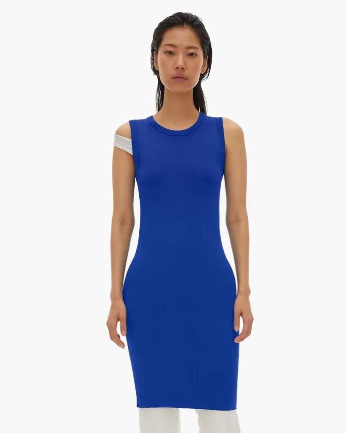 Women Stretch Viscose Crewneck Dress Azurite Helmut Lang Dresses and Skirts