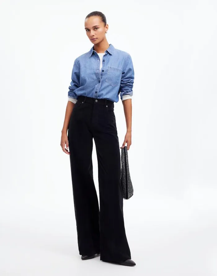 Women SuperwideLeg Pants In Corduroy True Black Madewell Pants