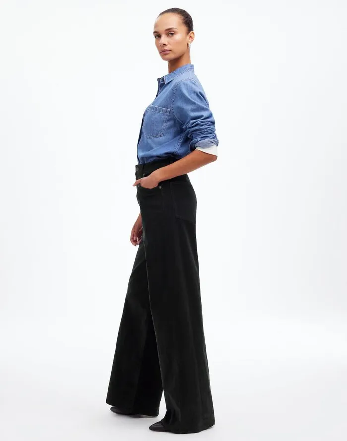 Women SuperwideLeg Pants In Corduroy True Black Madewell Pants