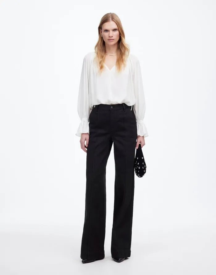 Women SuperwideLeg Trouser Jeans Black Rinse Wash Madewell Jeans
