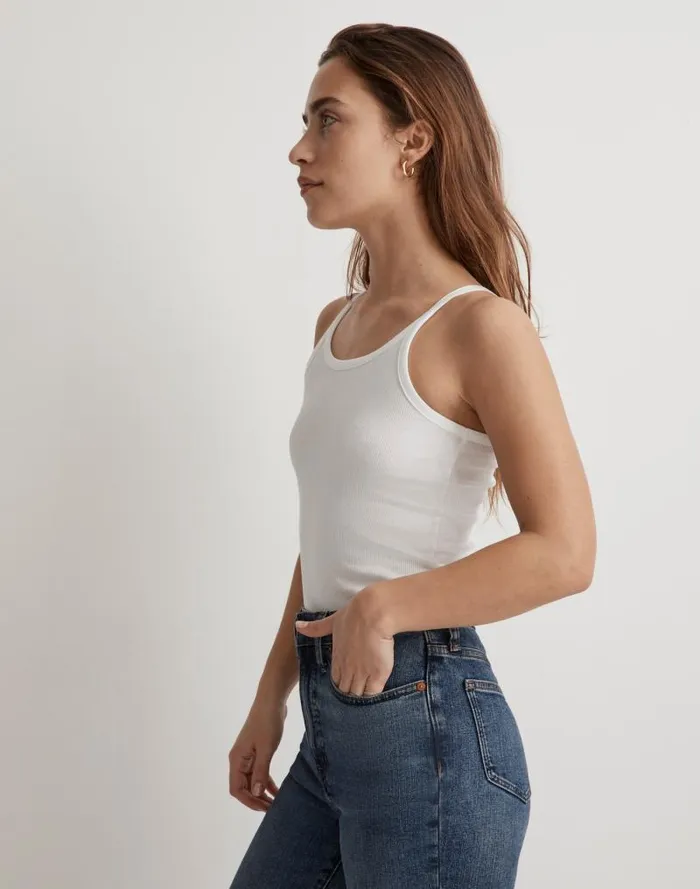 Women Supima Rib 03990s Tank Eyelet White Madewell Tees